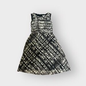 Coldwater Creek Gray Black Plaid Sheer Mesh Midi Dress - Ruched